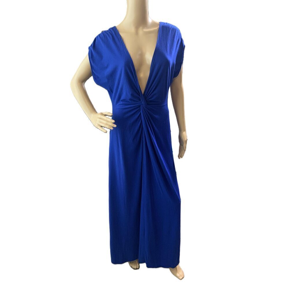 Cacique Royal Blue Short Sleeve V-Neck Knot Detail Maxi Dress Size 18/20
